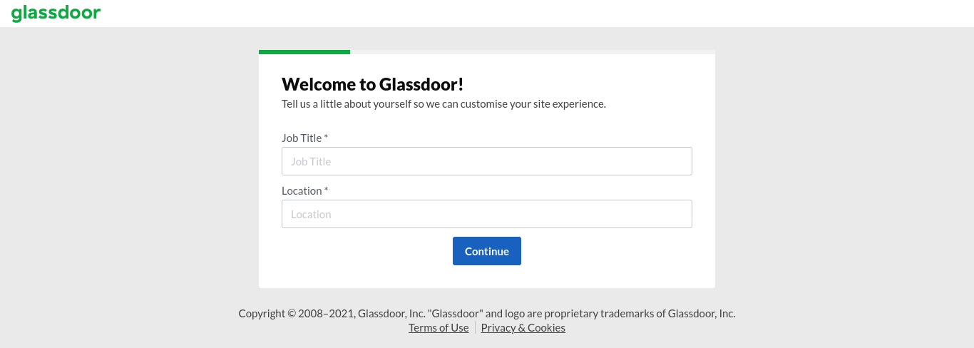 Glassdoor Registration Wall