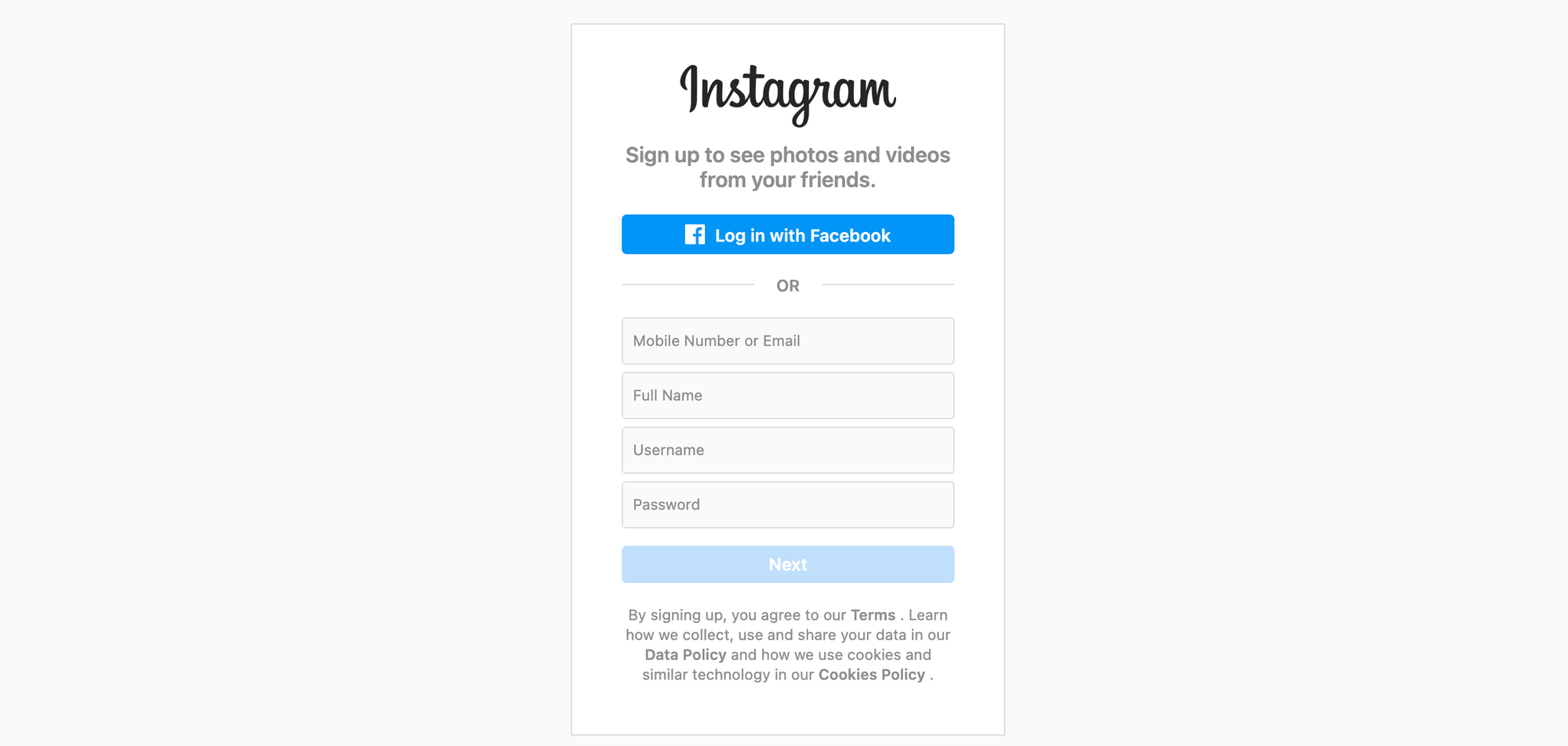 Instagram Registration Wall