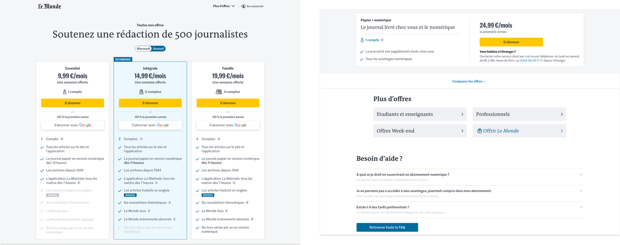 Décryptage des pages d’abonnement de média français