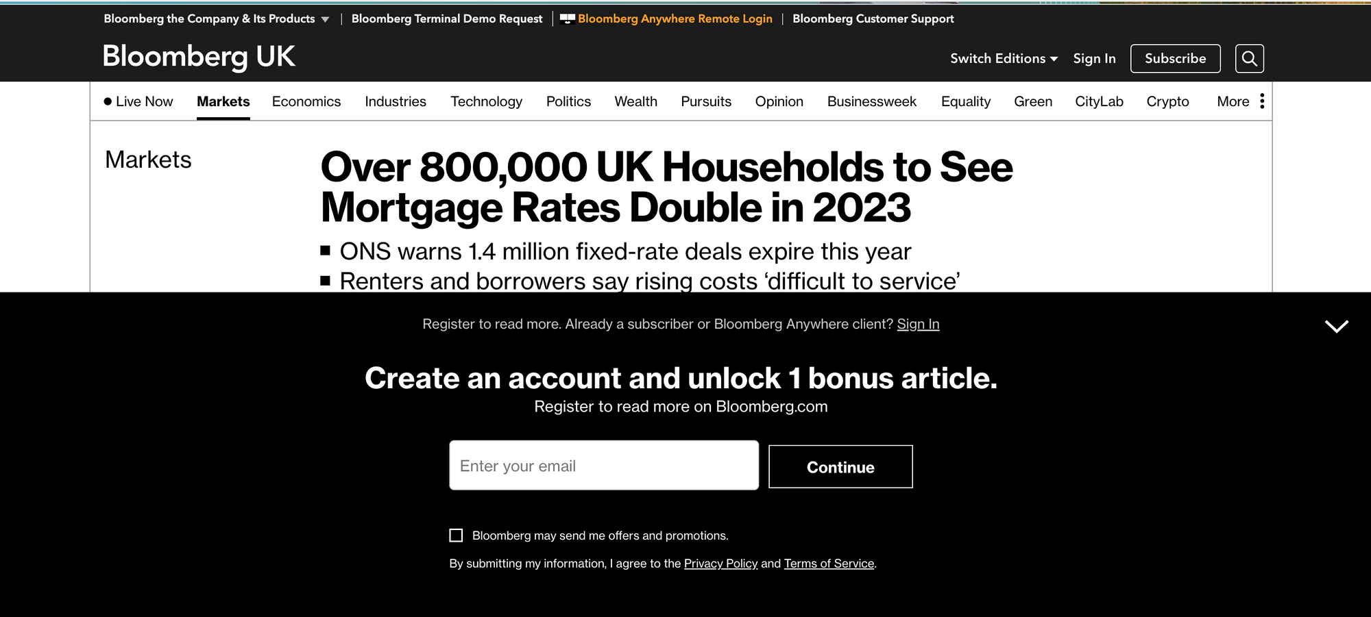 Bloomberg paywall example