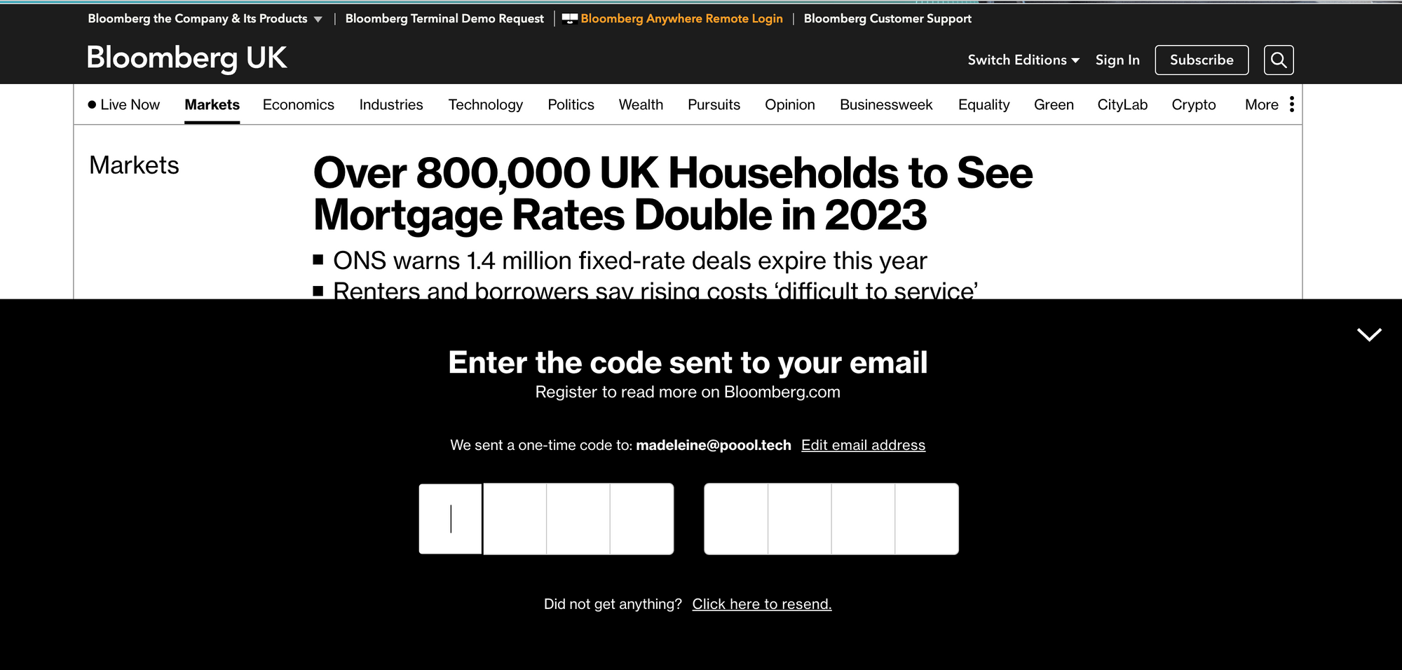 Bloomberg paywall example