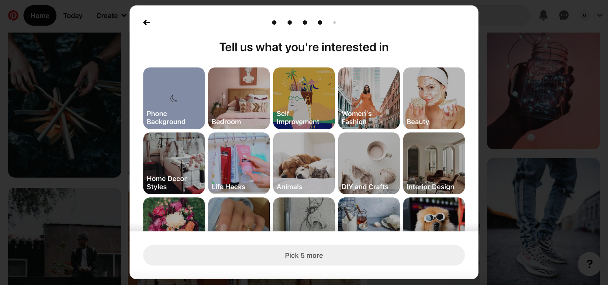 Pinterest onboarding content