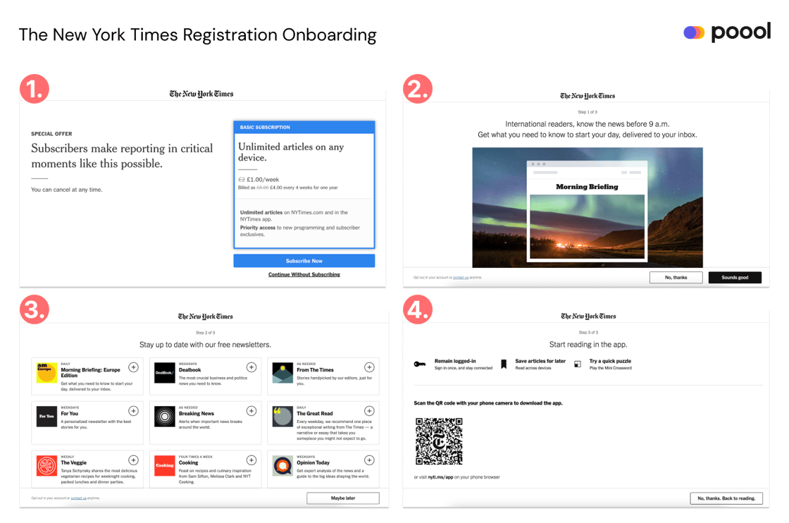 NYT registration onboarding (as part of the conversion funnel)