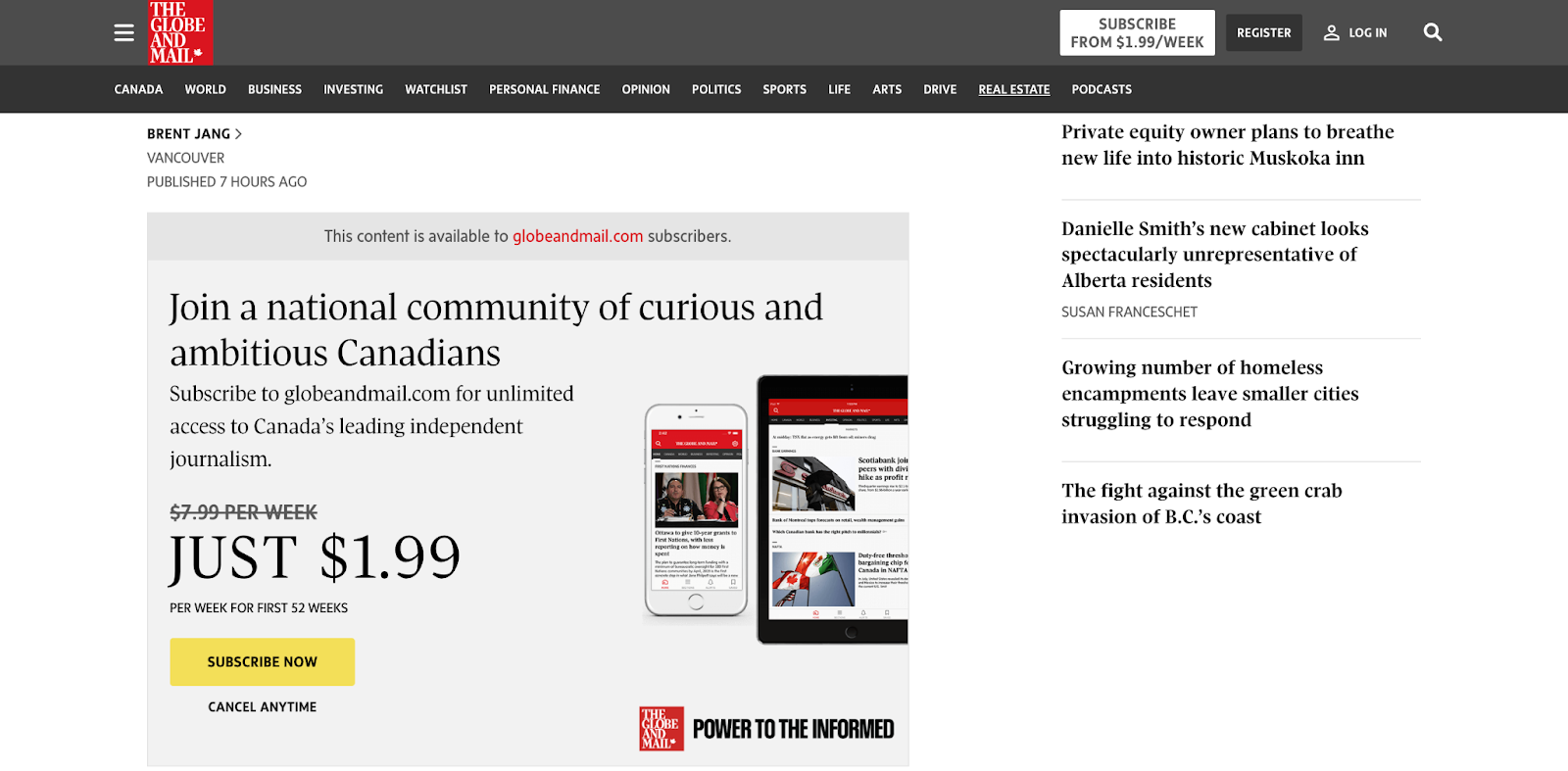 The Globe and Mail paywall