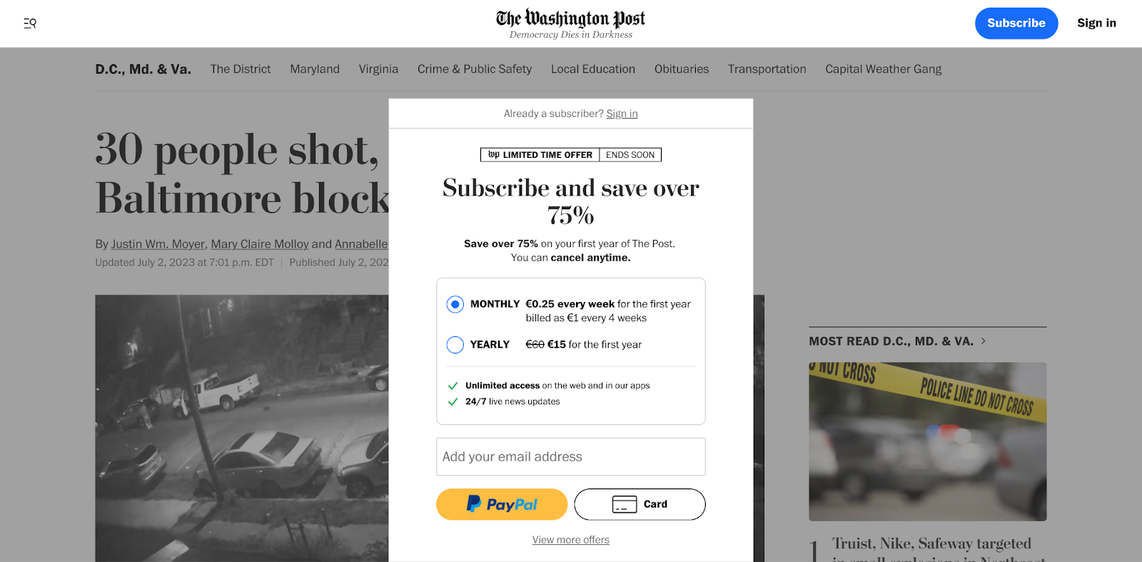 The Washington Post paywall
